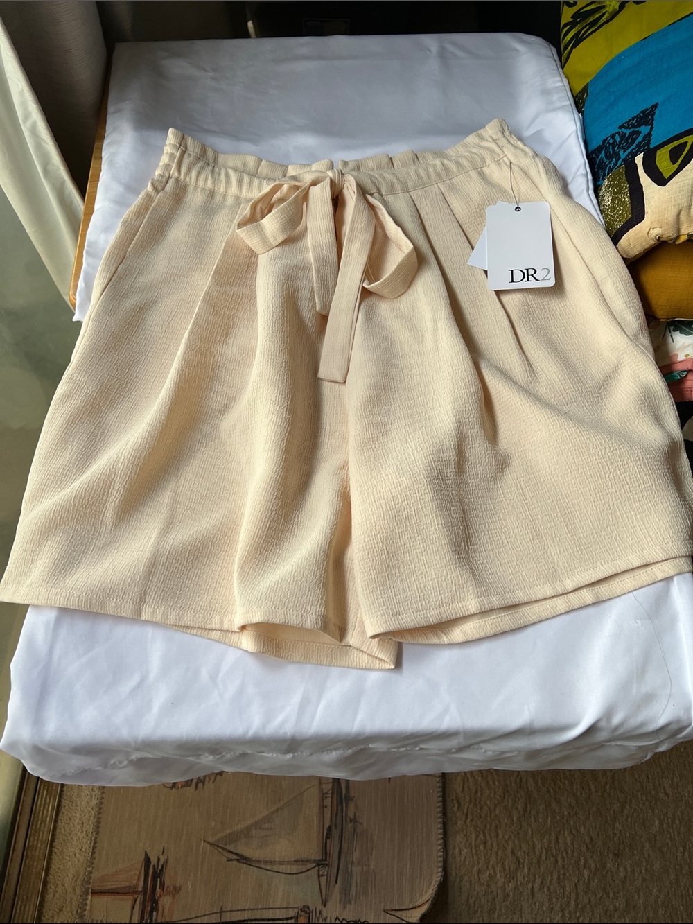DR2 Cream High-Waist Tie-Front Relaxed Shorts